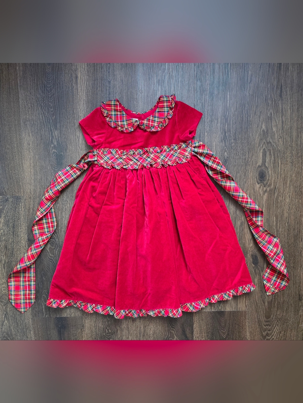 Laura Ashley London red velvet Christmas plaid dress